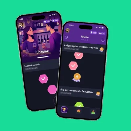 Écran de parcours Winology sur smartphone.